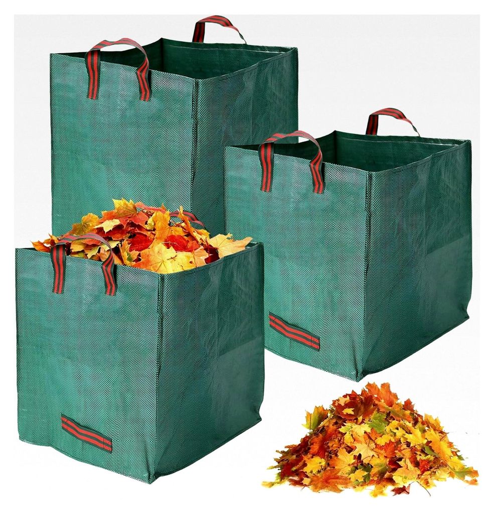 3er Set Gartenabfallsäcke 125L, Stabile Gartensäcke für Abfälle, Grünschnittsäcke aus PP-Material, Wiederverwendbare Laubsäcke für Laub, Ä...