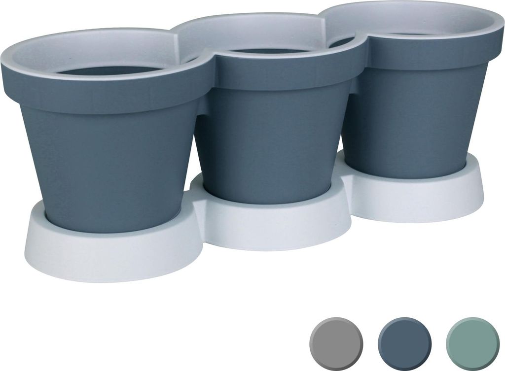 3er Kräutertopf mit Untersetzer blau Produktbild 
