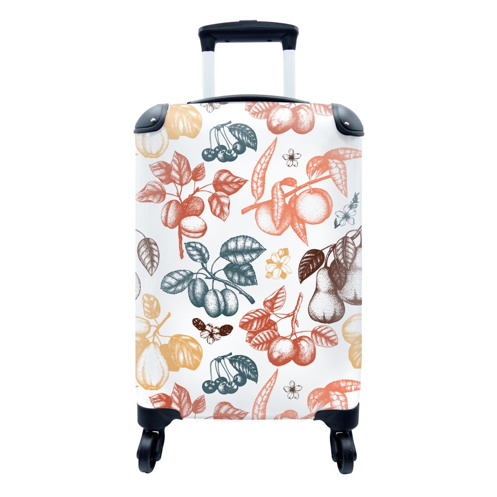 MuchoWow Koffer Handgepäck Trolley Rollkoffer Kleine Reisekoffer mit 4 Rollen - Obst - Jahrgang - Baum - Design - Cabin Size < 55x40x23 cm & 55x...