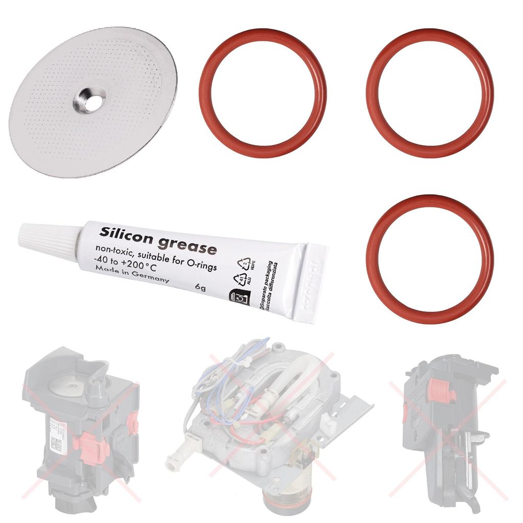 3x Dichtung O-Ringe + Brühsieb für Delonghi EABI EAM ECA ECAM ESAM EPAM ETAM AEG für die Brüheinheit Anpresskolben & Heizung inkl. 6gr Silikonfett