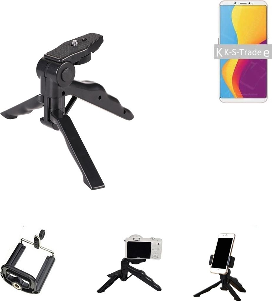 K-S-Trade Stativ Tisch-Ständer Dreibein Handy-Stativ Ständer kompatibel mit Huawei Y6s Mini-Stativ Smartphone Tripod Handy-Stativ aus Plastik