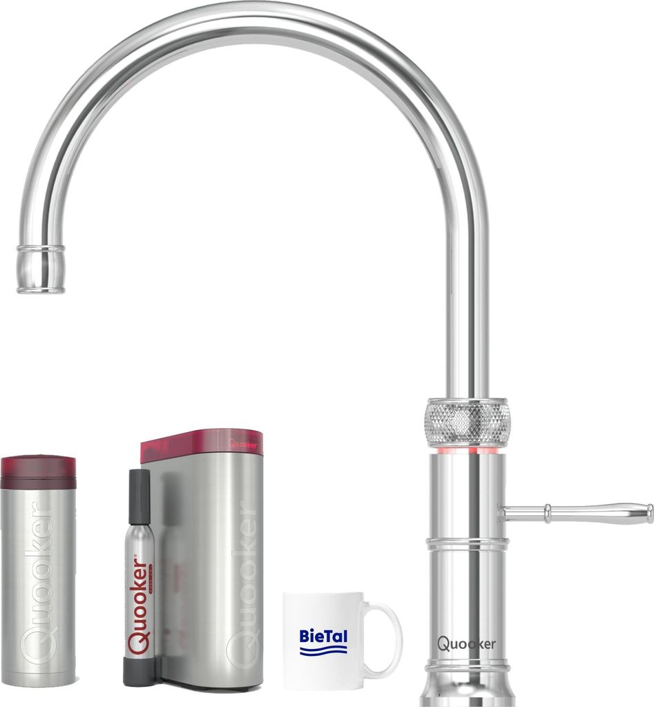 Quooker Wasserhahn Classic Fusion Round verchromt glänzend & PRO3 & CUBE