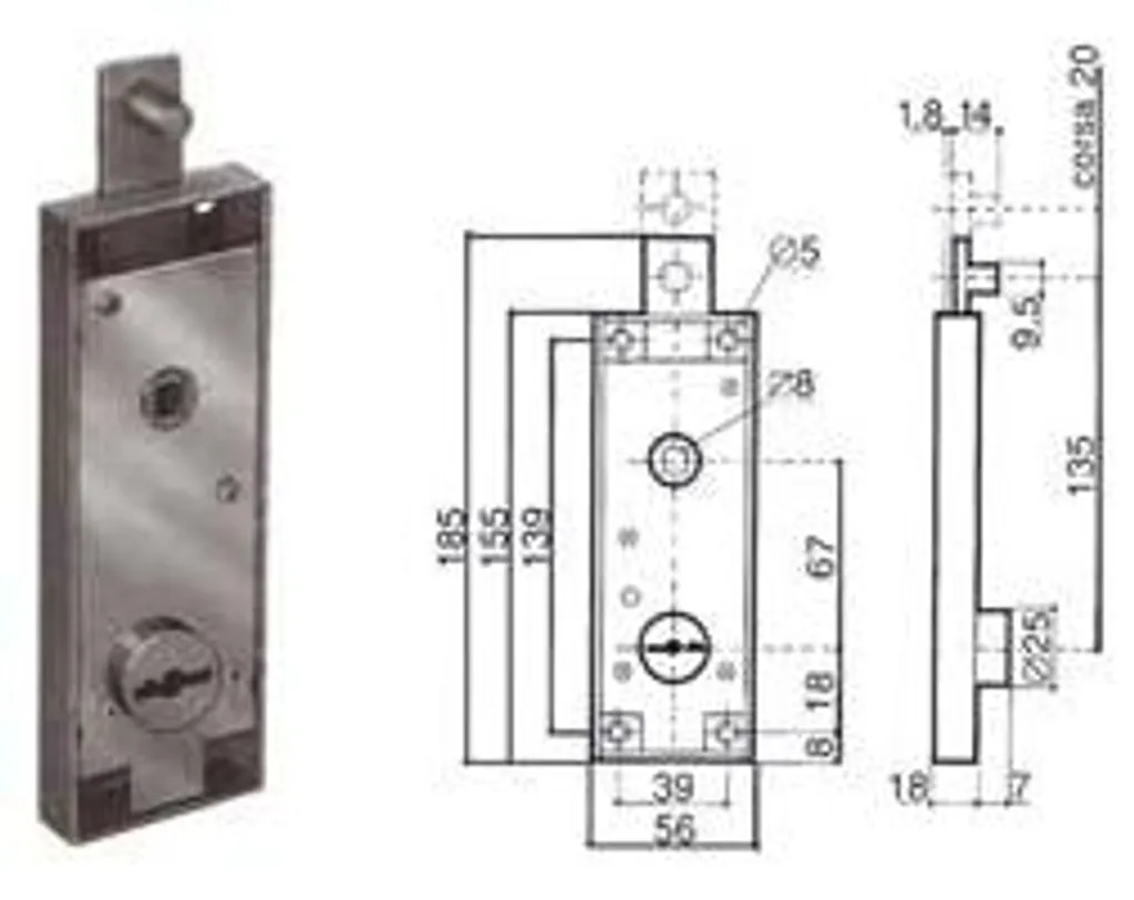 Serrure de porte de garage basculante cylindre fixe rond 8651.000