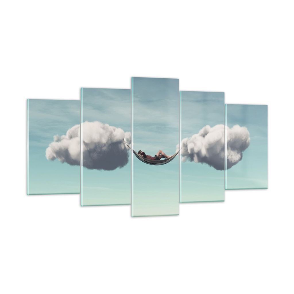 Bilder auf glas - 5 Teile - Wolken Hängematte Ruhe - 160x85cm - Glasbilder - Wandbilder - Bilder - zum Aufhängen bereit - Wanddekoration aus Glas...