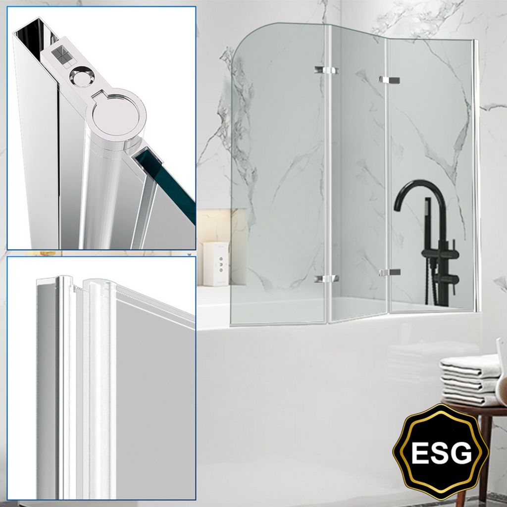 Clanmacy Badewannenaufsatz Duschwand Faltwand Badewanne Duschabtrennung aus 6mm NANO 180° ESG Klar Glas Rechts-und Links montierbar 3-teilig faltb...