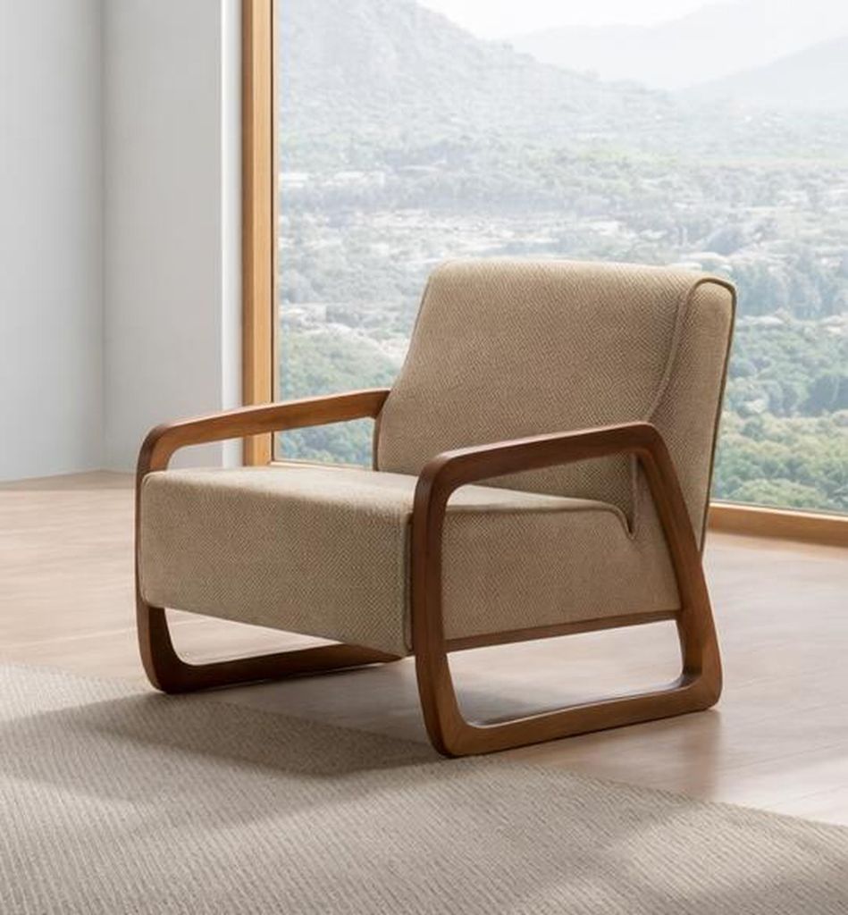 Sessel Dunkelbeige Moderner Stil Holzrahmen Weicher Sessel Holzbeine