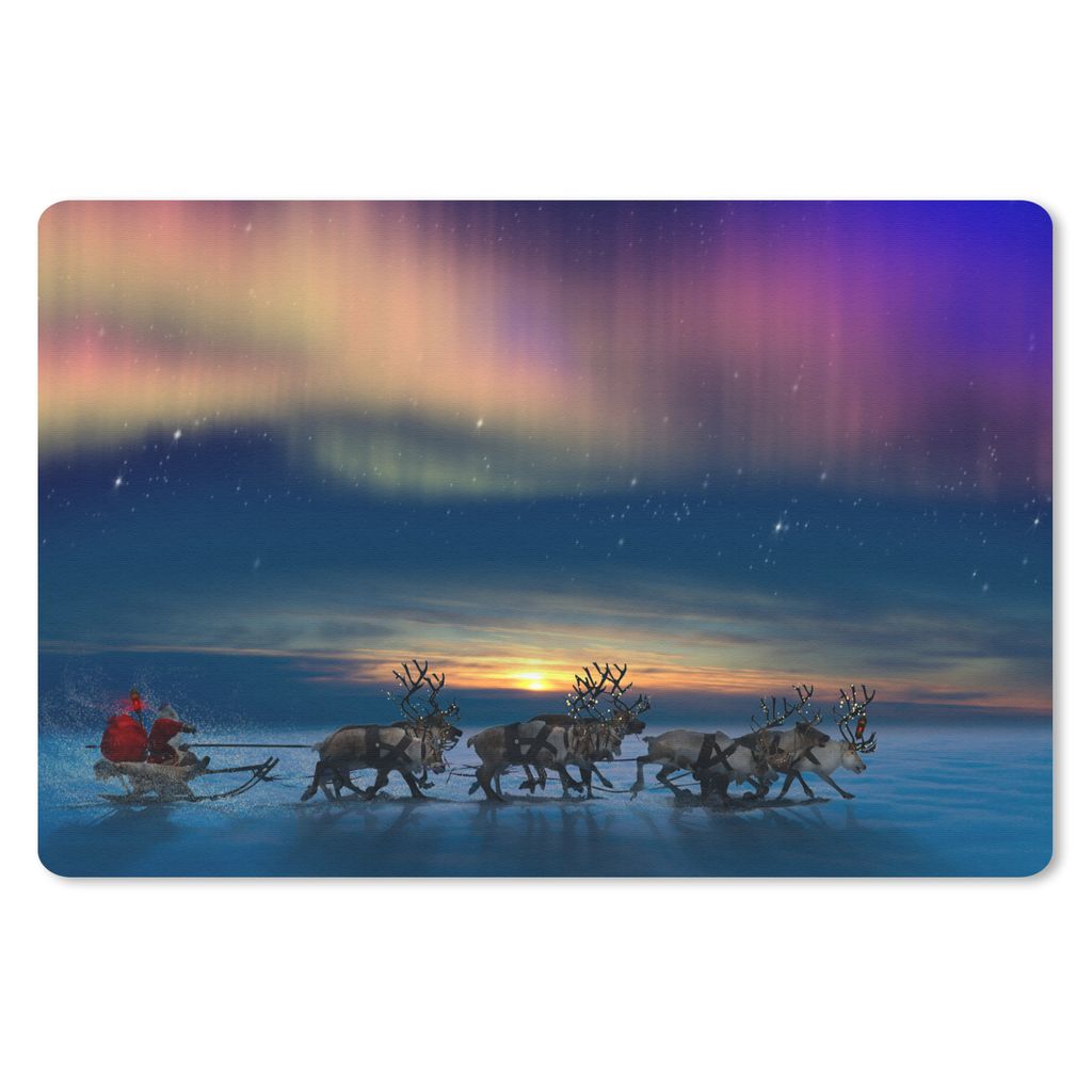 MuchoWow Mauspad Mousepad Nordlichter - Weihnachtsmann - Schlitten - Elch 27x18 cm - Mousepads - Maus Mat - Pad - Mausunterlage - Büroartikel - ...