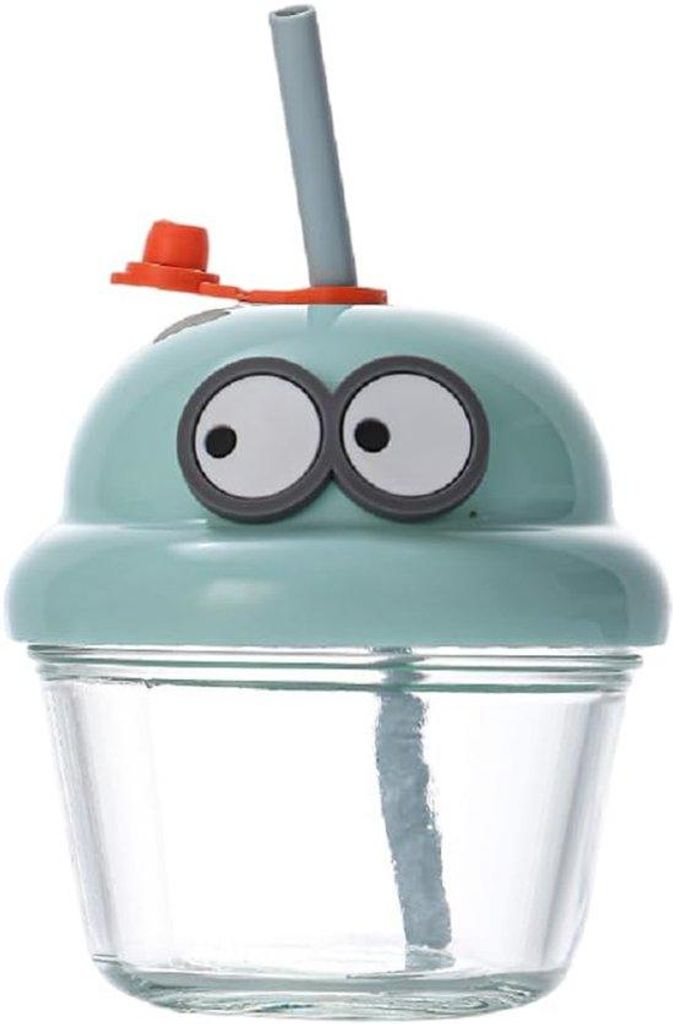 Kleiner, draagbarer, 210ml Wasserflasche mit transparentem Glas und Cartoon-Design für Kinder in verschiedenen Farben, blau.