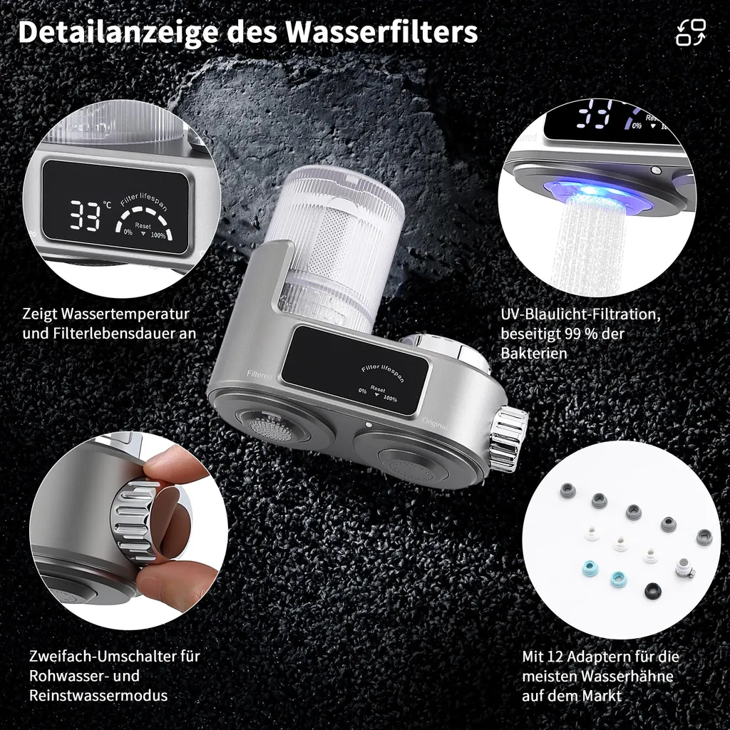 Filtre à eau robinet cuisine stérilisant élimine chlore et plomb - Gris - 2