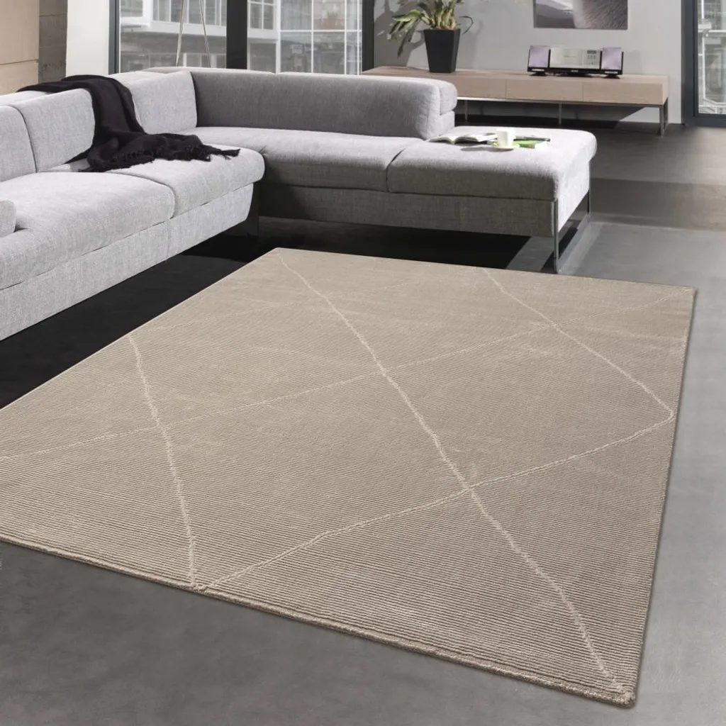 Tapis de salon Recycle Rip doux beige losanges 80x150 cm écologique