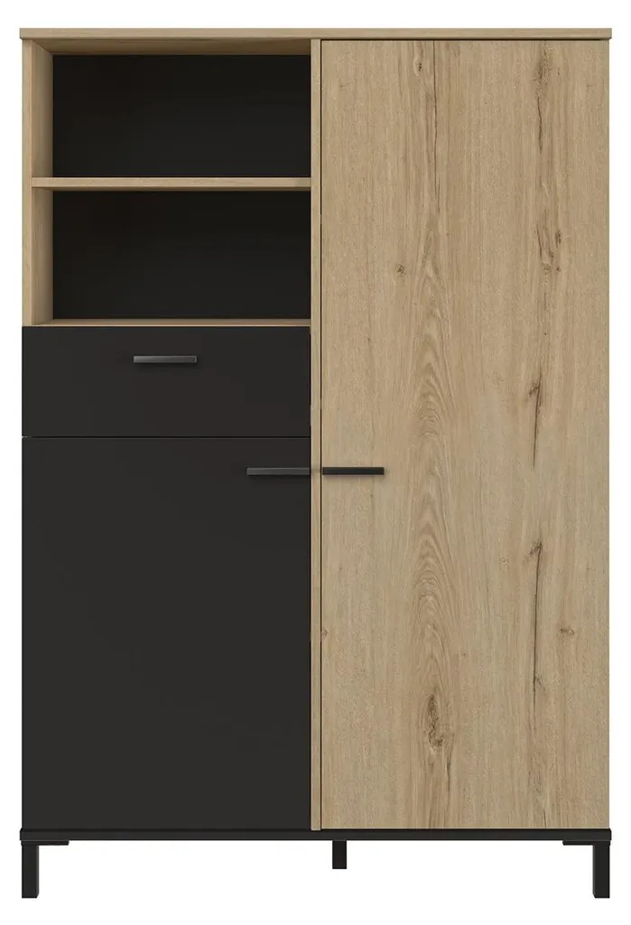 CALICOSY Rangement Haut TRUST 1 Tiroir 2 Portes H150 cm - Chêne et Blanc