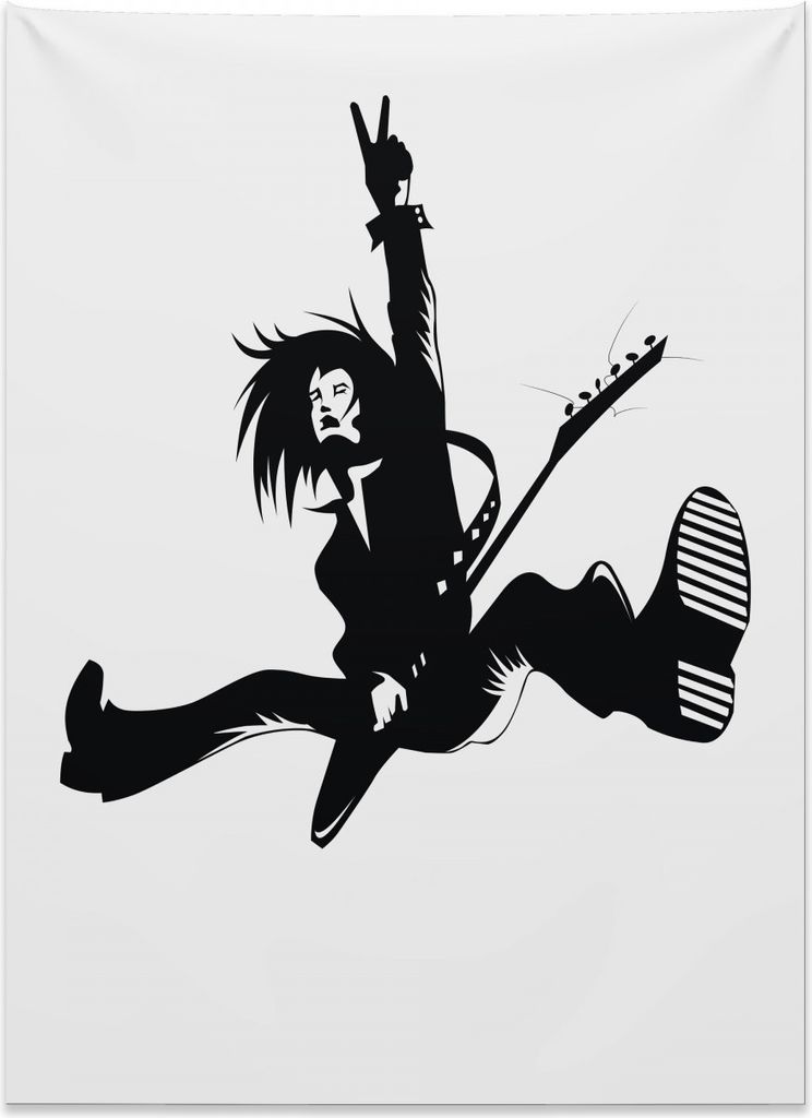 Abakuhaus Rockmusik Wandteppich, Lead Gitarre springen aus Weiches Mikrofaser Stoff Kein Verblassen Klare Farben Waschbar, 110 x 150 cm, Weiß Schwarz