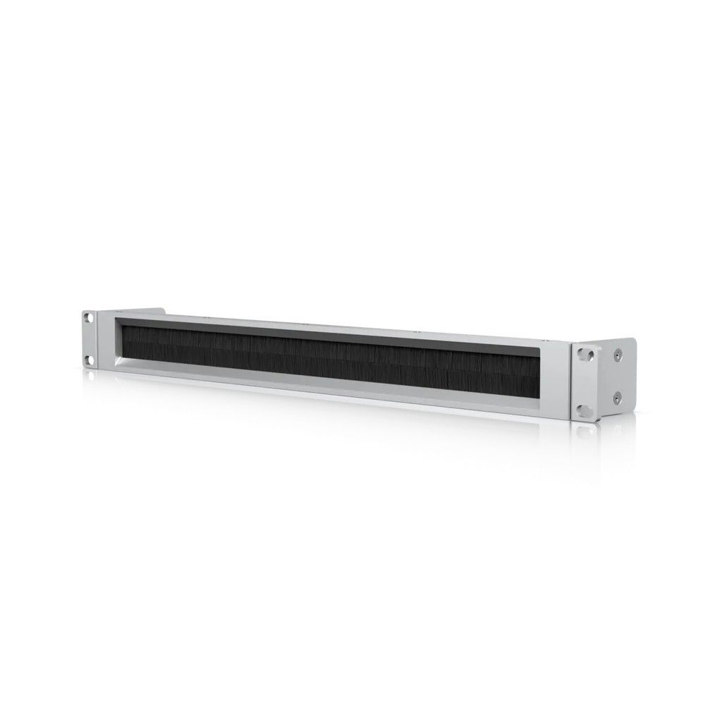 A product shot of a rack mount brush panel on a white background.