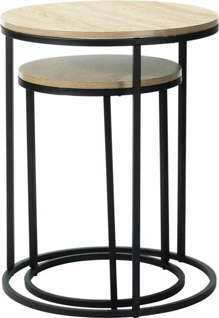 Set de 2 tables pliantes noir et bois de 40 et 50 cm pour petit salon