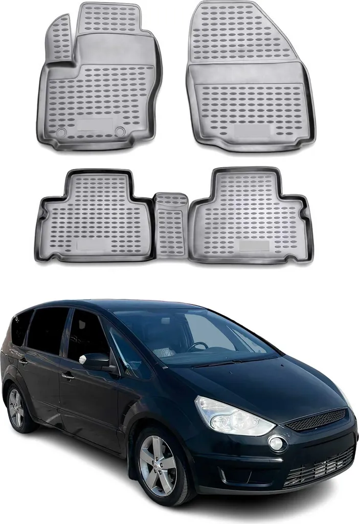 Tappetini Ford S-Max 2006-2014 Grigio TPE - Kit 4 Pezzi Su Misura