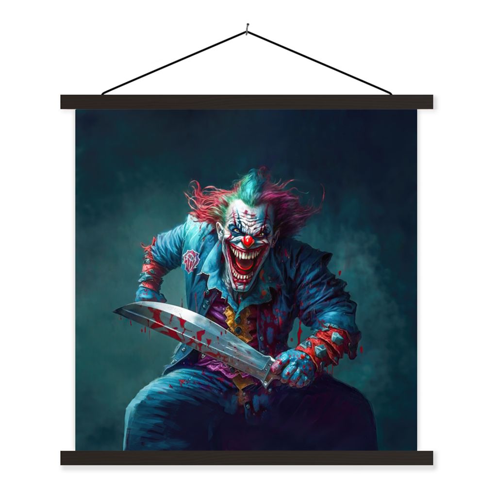 MuchoWow Textilposter Clown - Horror - Messer - Kleidung - Porträt 40x40 cm mit schwarzem Rahmen - Fotos