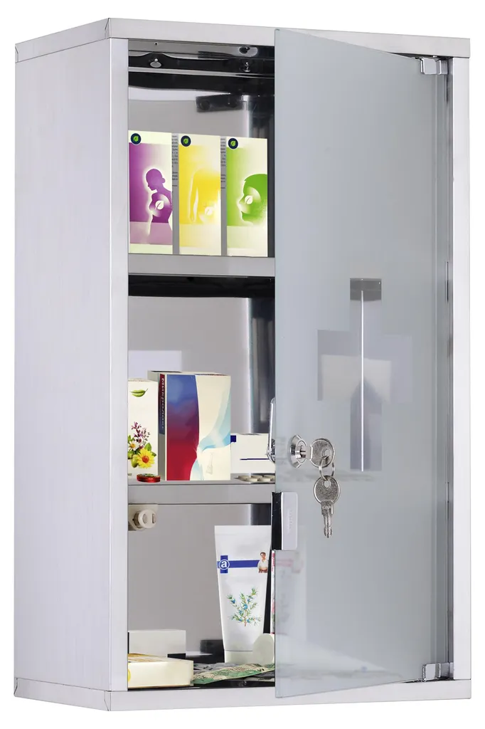 Armoire à pharmacie murale 3 niveaux en acier inoxydable avec 2 clés