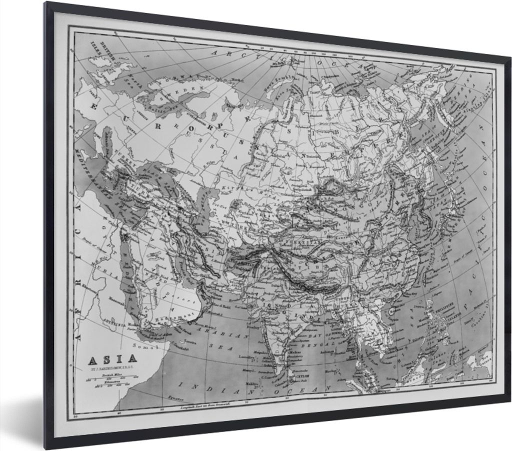 MuchoWow MuchoWow Gerahmtes Poster Klassische Weltkarte schwarz/weiß 80x60 cm - Poster mit zchwarzem Bilderrahmen - Schwarzem - Mit Gestell