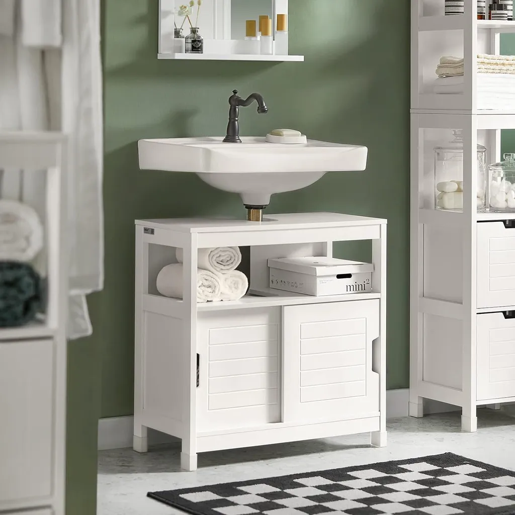 Armoire de salle de bain Blanche SoBuy Design Moderne avec Rangement Siphon