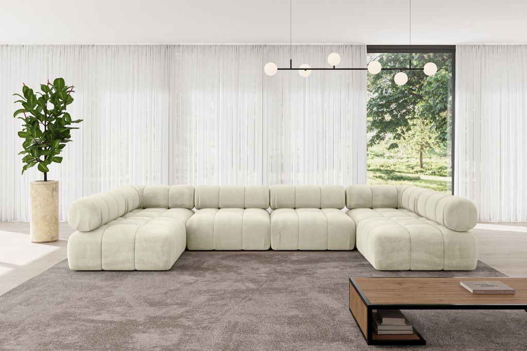 ALTDECOR Modulares Sofa Ecksofa in U-Form - Garvo-U2 - 380x190x70 cm Beige Corner modular Sofa Eckcouch Couch Wohnlandschaft Cauchsofa Polstersofa