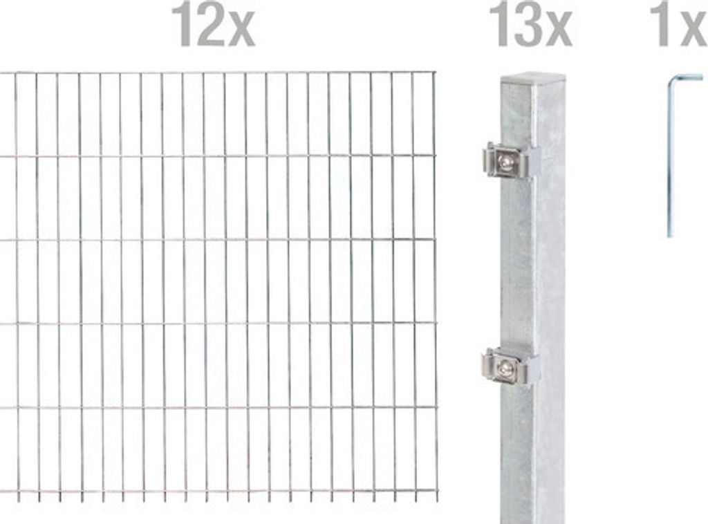 Alberts Doppelstabmatten Zaun, Höhe 160 cm, Länge 24 m, Zaun-Komplettset zum Einbetonieren, feuerverzinkt, Pfosten 60x40 mm