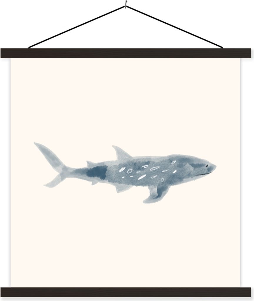 MuchoWow Textilposter Hai - Meer - Aquarell - Illustration 120x120 cm mit schwarzem Rahmen - Aufhängungsset