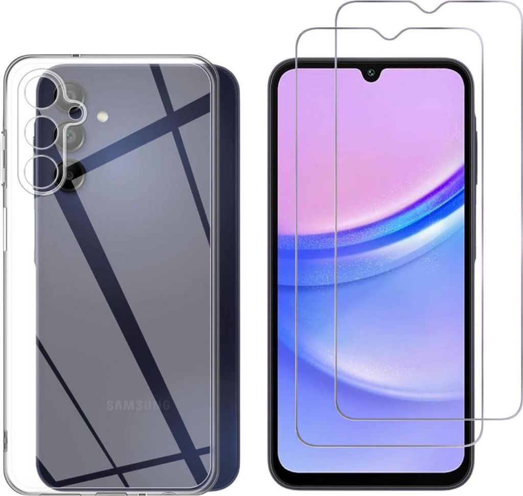 Hülle für Samsung Galaxy A15 4G / A15 5G mit 2 Displayschutzfolien aus Hartglas Phonillico