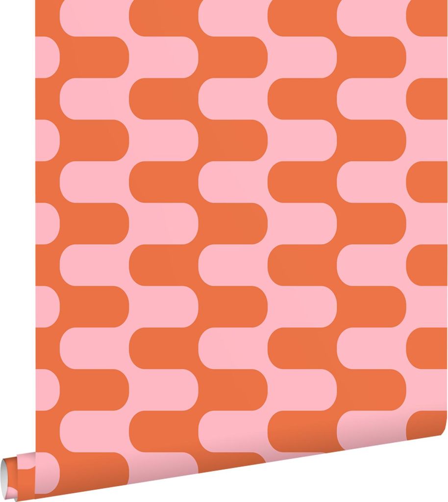 ESTAhome Tapete Wellenlinien Orange und Rosa 50 x 900 cm
