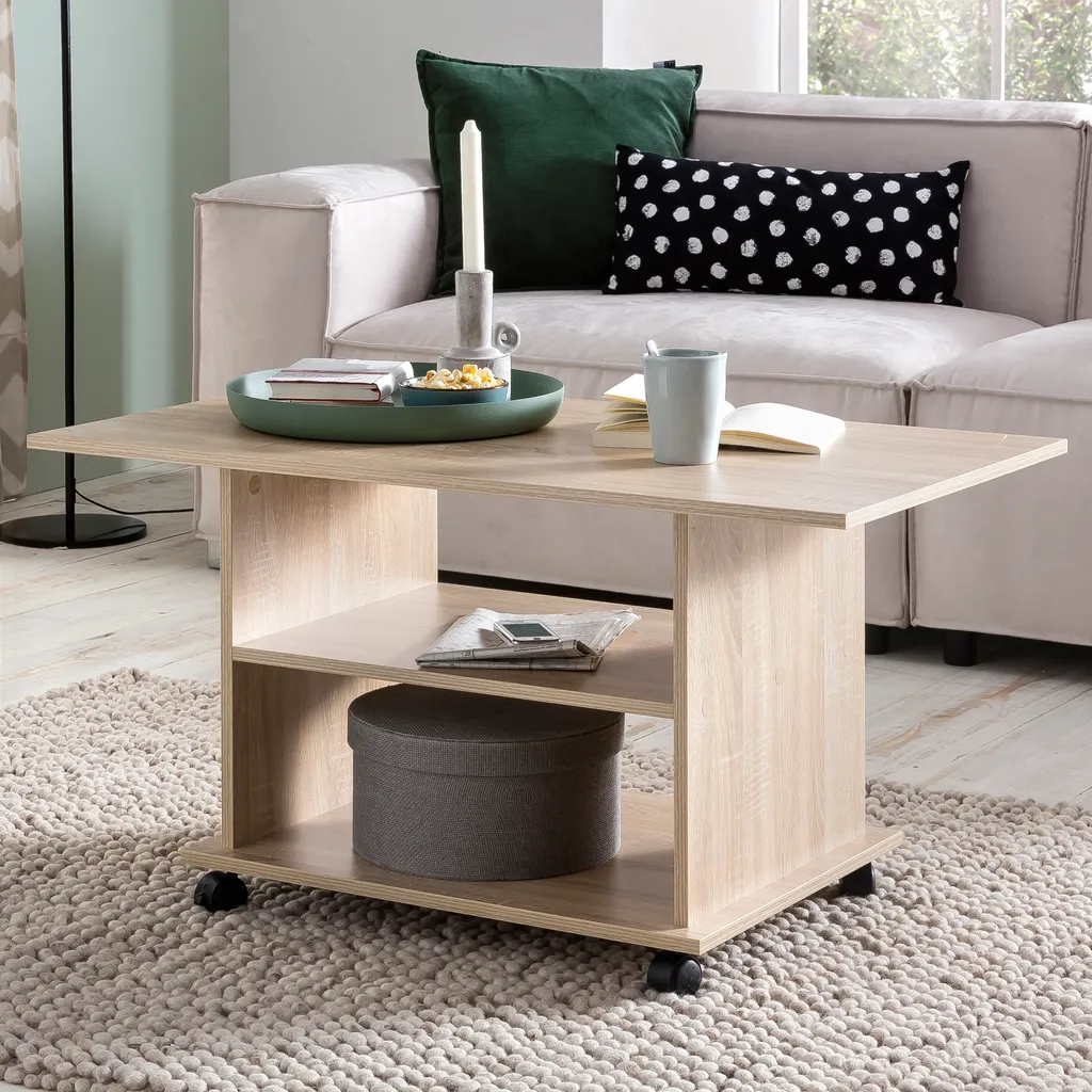 Petite Table Basse Mobile Gain de Place - Table de Salon avec Étagère