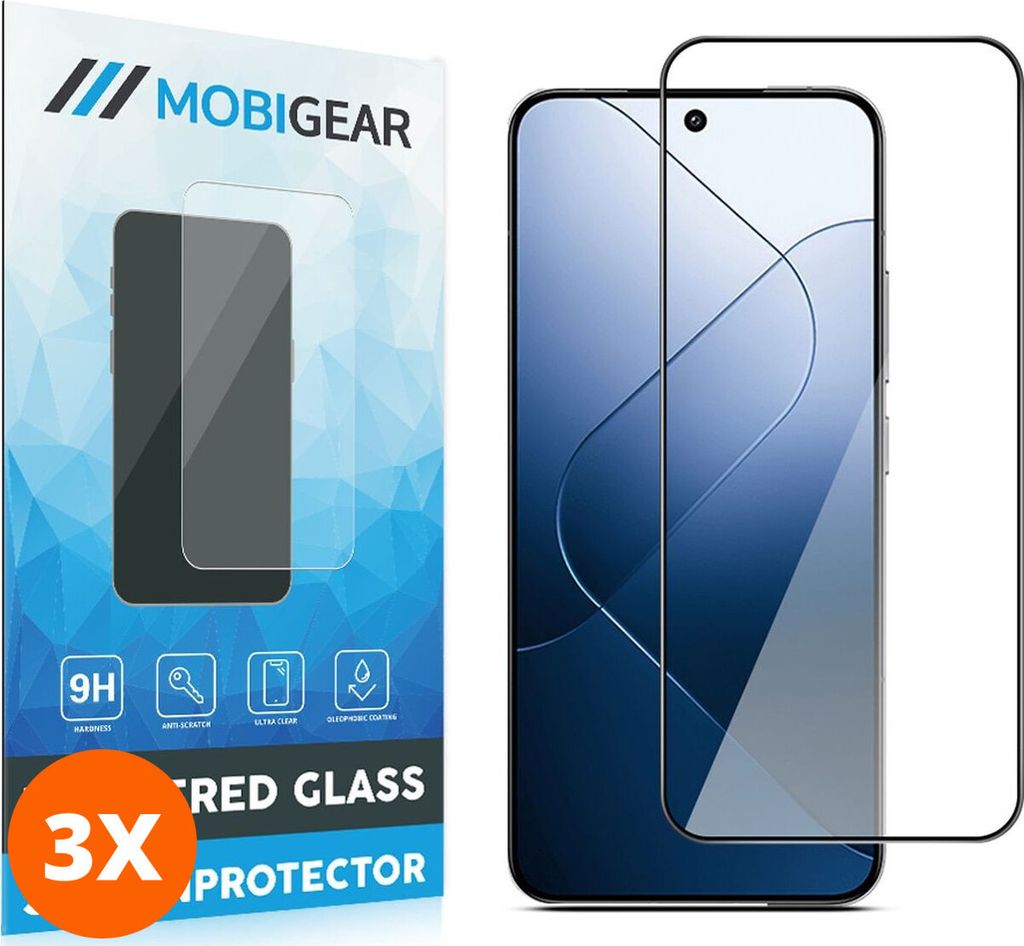 Mobigear Premium 9.98 Xiaomi 14 Panzerglas Gehärtetes Glas Displayschutz - Hüllenfreundlich - Schwarz (3er Pack)