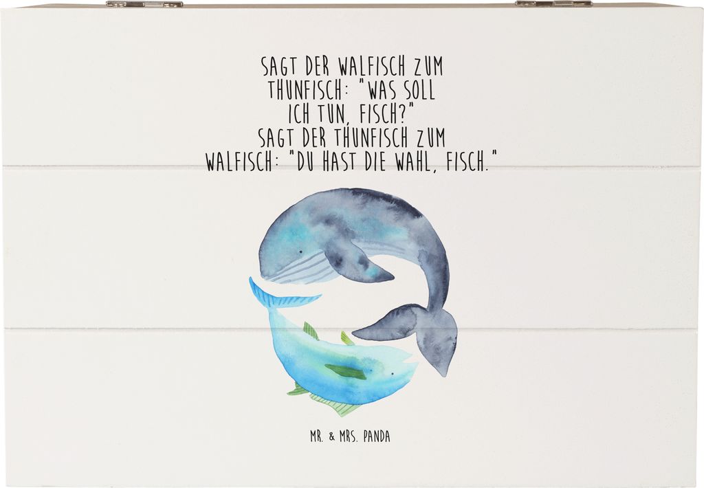 Mr. & Mrs. Panda Schatulle Walfisch Thunfisch 22 x 15 cm - Weiß - Geschenk, Witz, Wahl, Spruch Lustig, Holztruhe, Tunfisch, Schatzkiste, Des Tages...