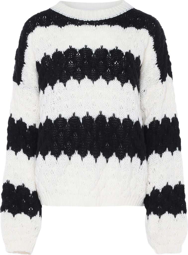 ebeeza damen pullover - wollweiss schwarz, M/L