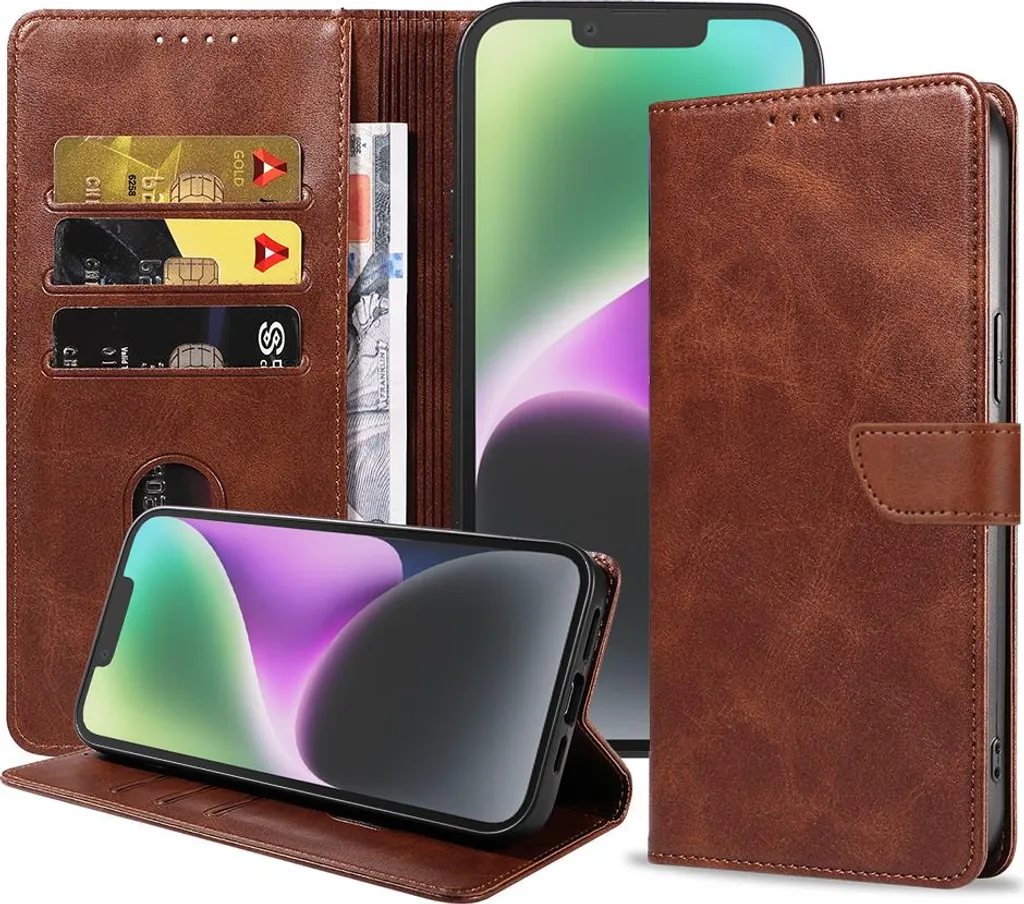 Custodia Slim iPhone 14 Plus | Marrone Scuro Ecopelle Magnetica