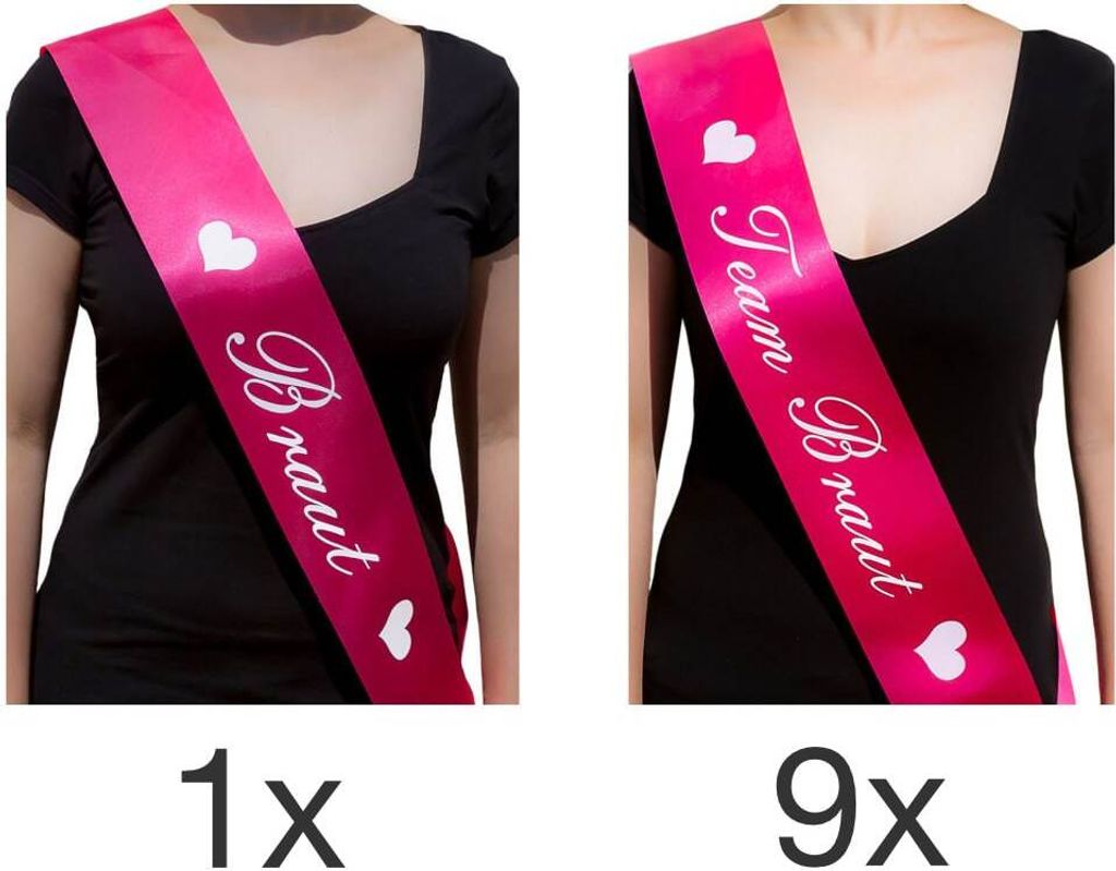 Oblique Unique Schärpe Braut + Team Braut Set JGA Hen Party Bride to be pink
