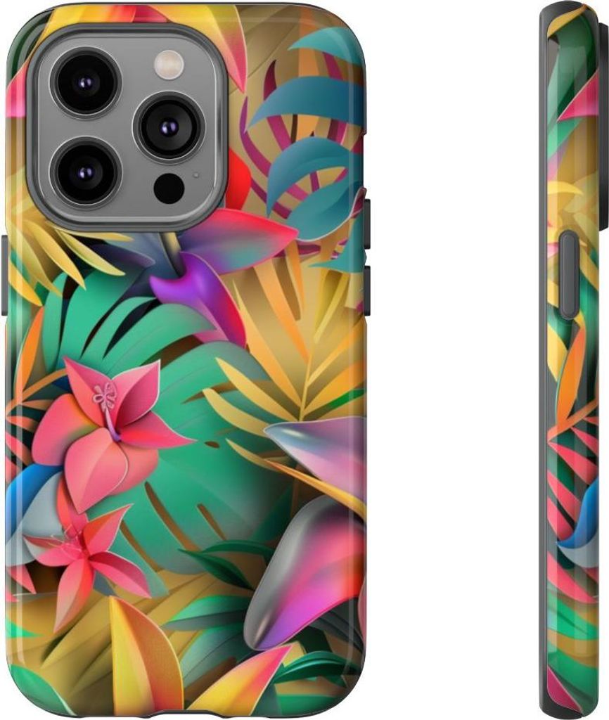 Lebhaftes tropisches Blütenmuster – Hülle Kompatibel mit iPhone 14 Pro