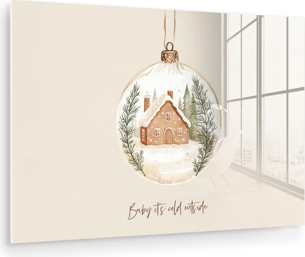 MuchoWow Glasbilder - Bilder auf Wandbild - Foto auf Glas Zitat - Winter - Weihnachten - Beige - Weihnachtskugel 30x20 cm Wanddekoration aus Glas -...