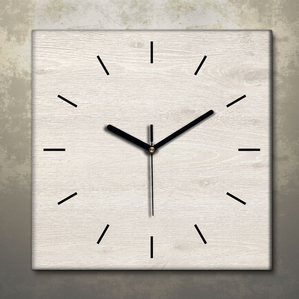 Wohnzimmer Leinwand Uhr Geräuschlos Küche 30x30 Weiß, Holz, Motive, Textur, schwarze Zeiger