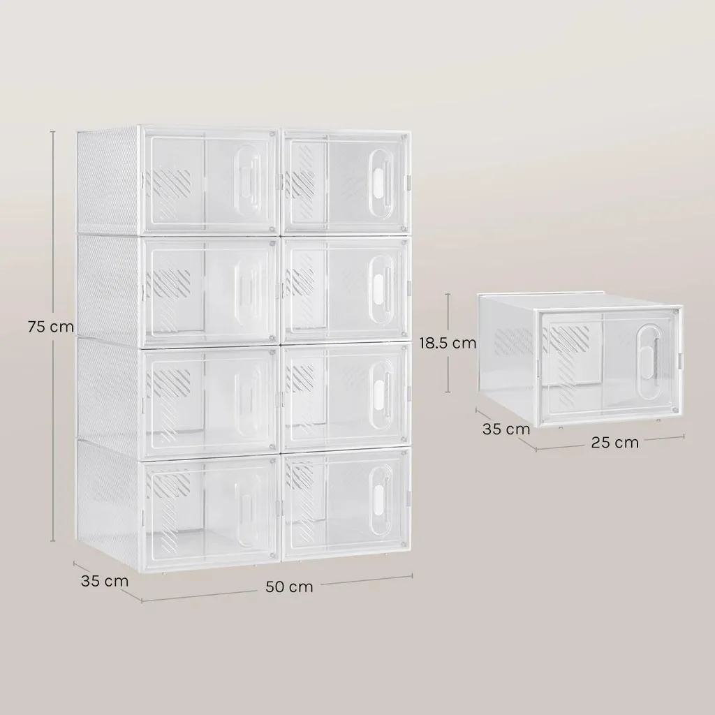 Rangement Chaussures Modulable : Lot de 8 Casiers Blancs et Transparents