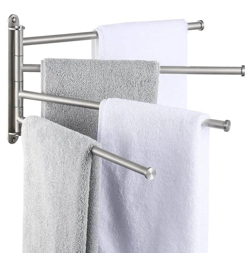 Porte-serviettes rotatif 180° en inox brossé avec 4 bras de 40 cm