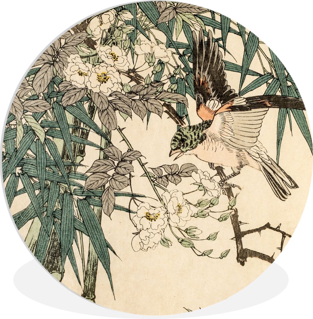 MuchoWow Rundes Wandbild - Runde Bilder Roter Vogel im Bambus Ø 30 cm Kreis Wanddekoration Kunststoff - Wandkreis - Wandschmuck - Schlafzimmer -...