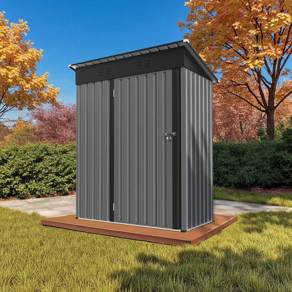 HOMAVO Gerätehaus Metall mit Pultdach, Gartenhaus Metall mit Fundament, 139 × 75 × 180 cm, ideal für Garten, Terrasse oder Rasen
