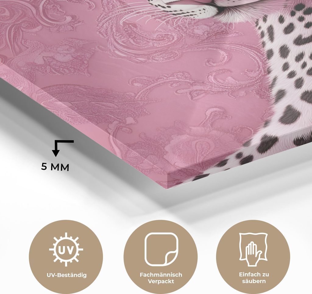 MuchoWow Glasbilder - Bilder auf Wandbild - Foto auf Glas Panther - Deluxe - Rosa 90x90 cm Wanddekoration aus Glas - Acrylglasbild - Acrylbilder - ...