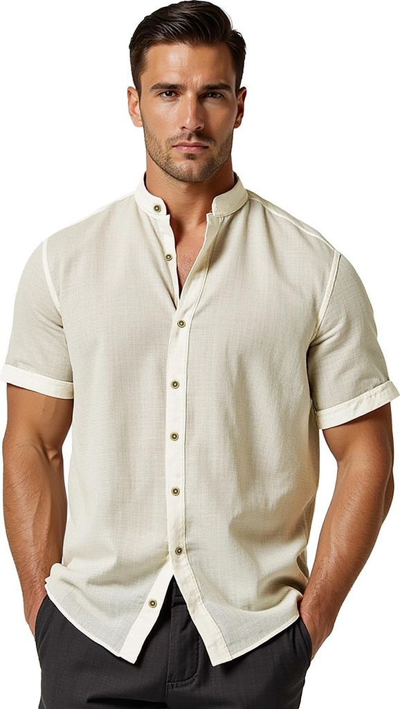 Herren Kurzarmhemd Beige OZONEE O/V163 XXL