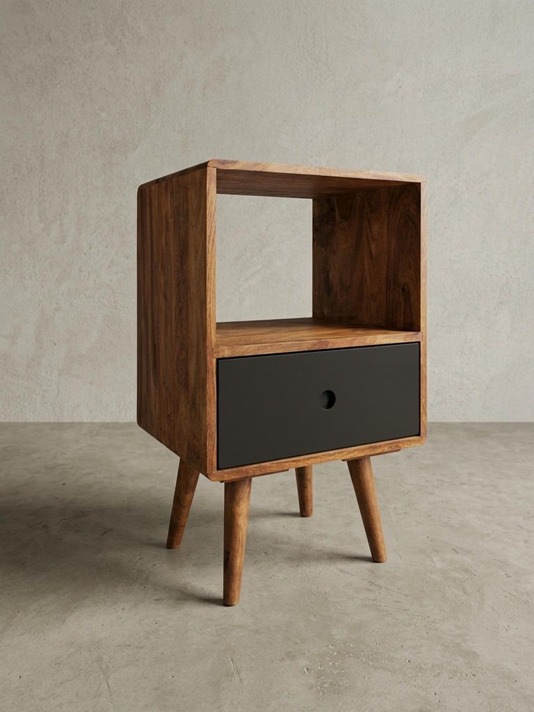 Retro Nachttisch aus Sheesham-Holz, 70 cm - Für Boxspringbetten, Vintage-Stil. 40x35x70 cm | Kadima Design