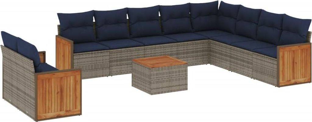 vidaXL 11-teiliges Gartensofa-Set mit Kissen, grau, Polyrattan