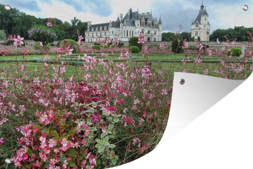 MuchoWow 90x60 cm Outdoor-Poster Gartendeko Sichtschutz Garten Poster für den Garten Blumen für das Schloss Chenonceau