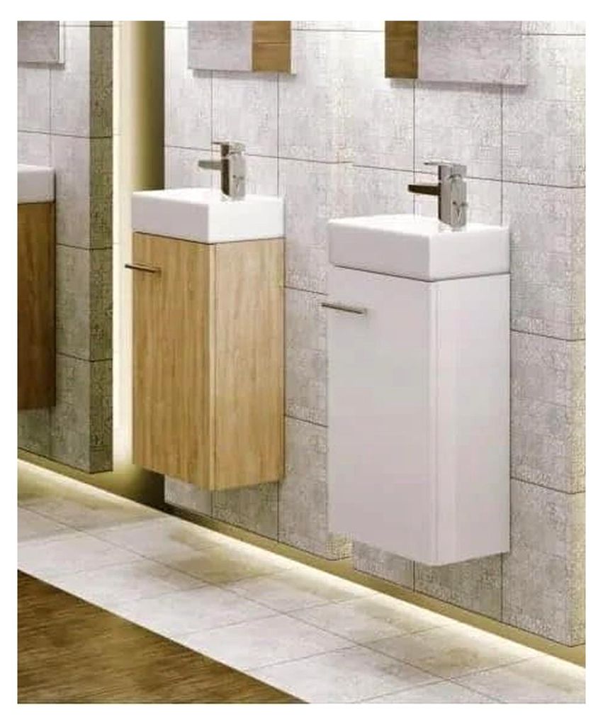 Waschtisch und Spiegel Badmöbel Set für Gäste-WC 50 x 70 x 23 cm Eiche