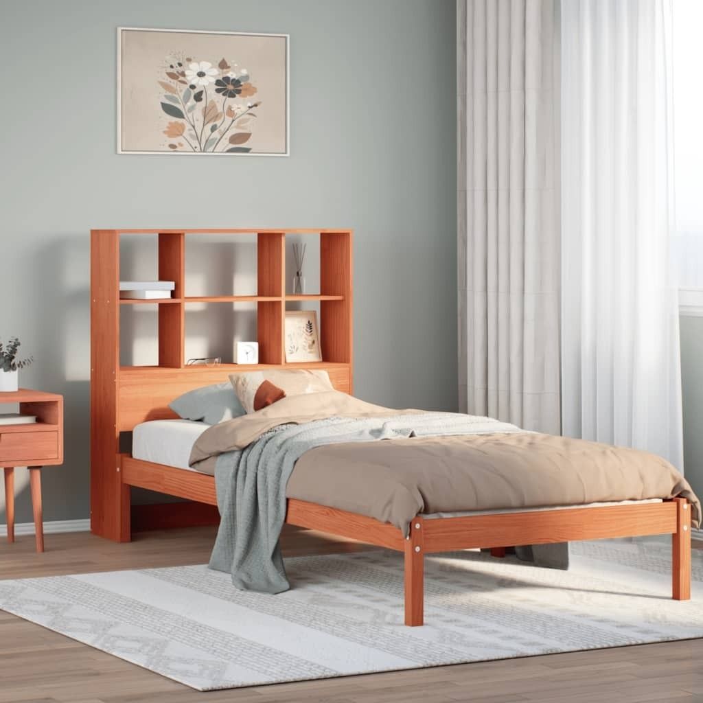 Maison Exclusive - Massivholzbett mit Regal ohne Matratze Wachsbraun 100x200 cm