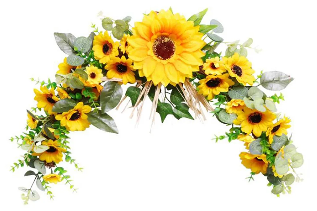 Couronne de tournesols artificielle 57cm, fleur jaune porte d'entrée