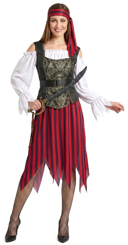 Seeräuberin-Damenkostüm Piratin rot-schwarz-weiss - L